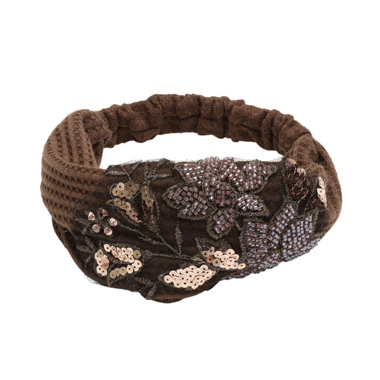 Diadema ancha con estampado de flores de rosa para mujer, color café, 1 pieza
