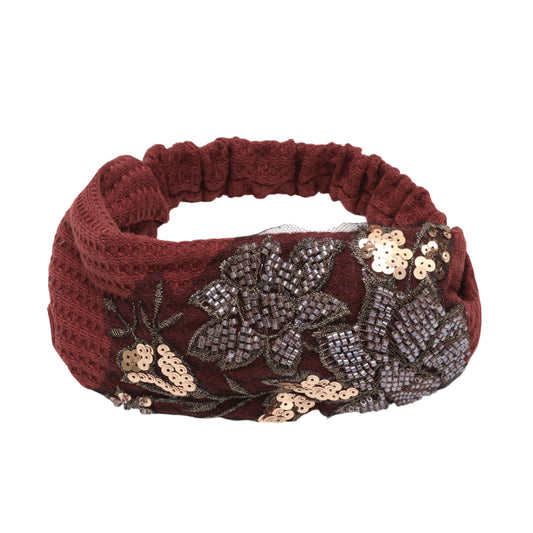 Diadema ancha con estampado de rosas para mujer, color naranja y rojo, 1 unidad