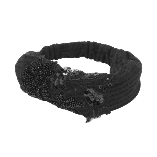 Diadema ancha con estampado de flores de rosa para mujer, color negro, 1 unidad