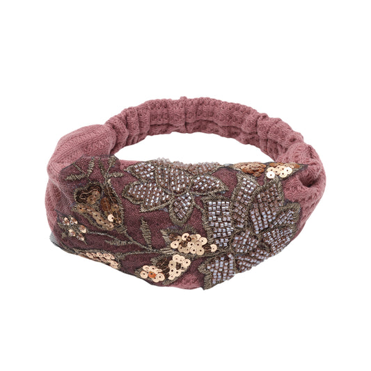 Diadema ancha con estampado de flores de rosa para mujer, color rosa camafeo, 1 unidad