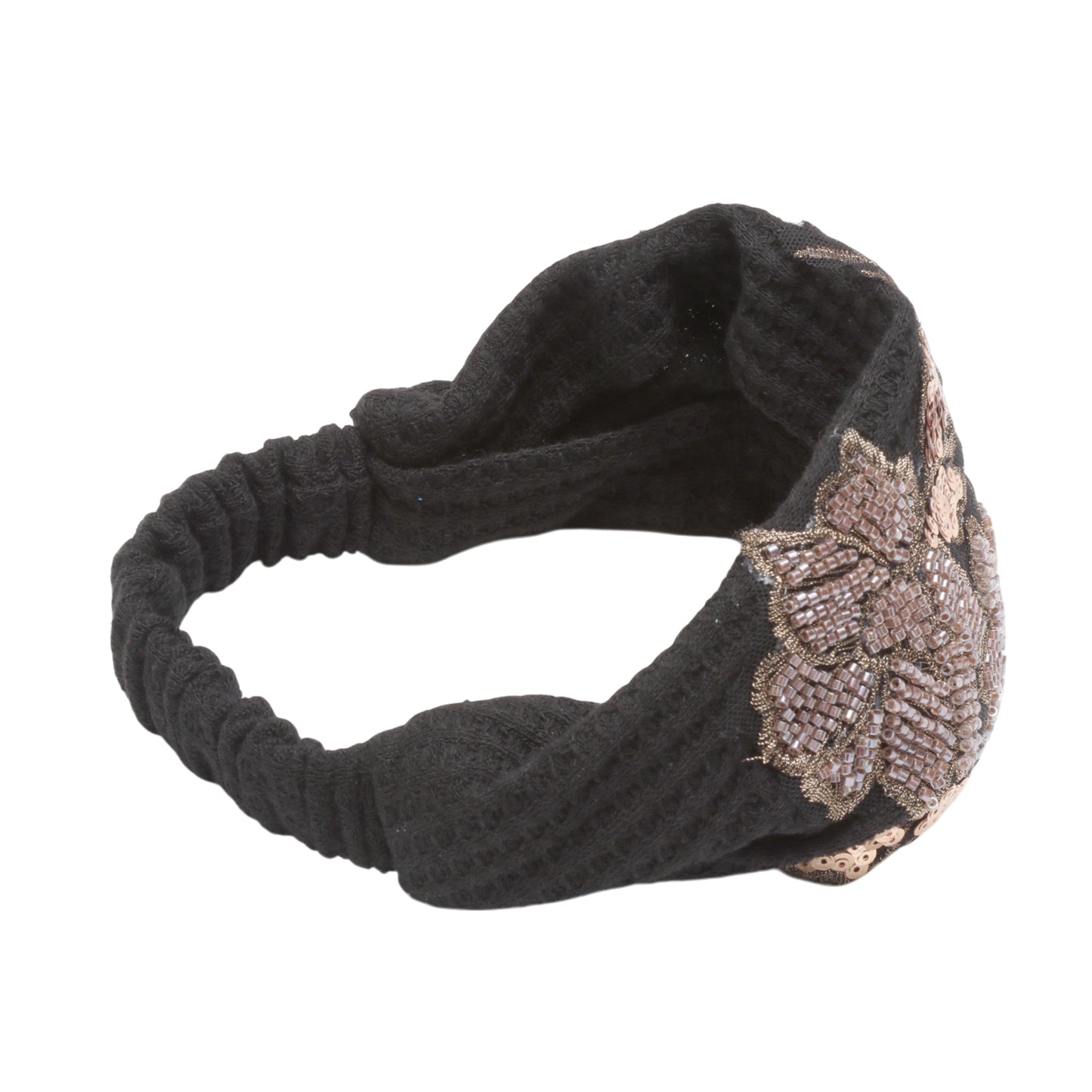 Diadema ancha con estampado de rosas para mujer, tono dorado y negro, 1 pieza