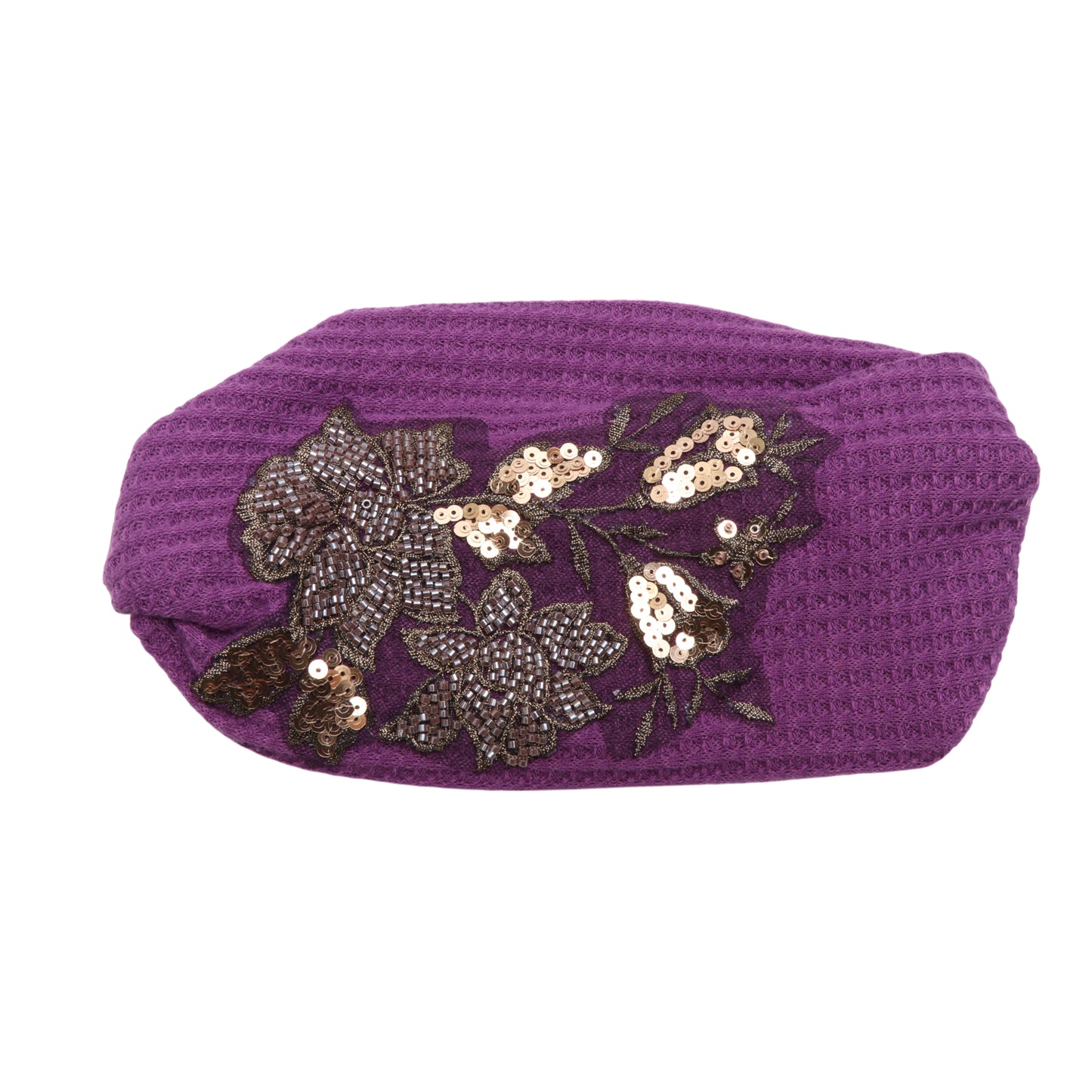 Rose Flower Pattern Wide Headband for Women, Purple Gold Tone 1 Pc