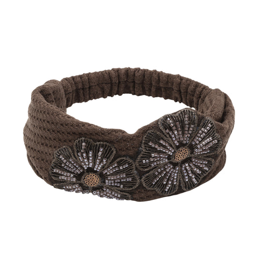 Sequin Flower Vintage Wide Headband for Women, Coffee Color 1 Pc