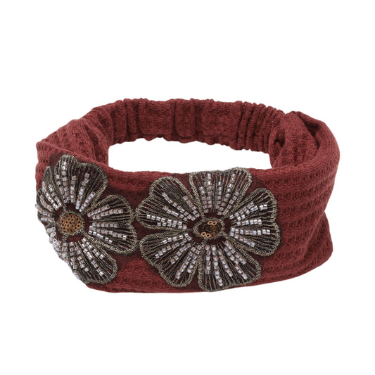 Diadema ancha vintage con flores y lentejuelas para mujer, tono dorado, 1 pieza