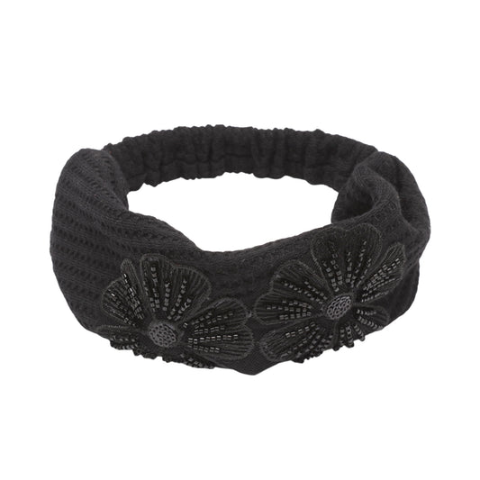 Diadema ancha vintage con flores y lentejuelas para mujer, color negro, 1 unidad
