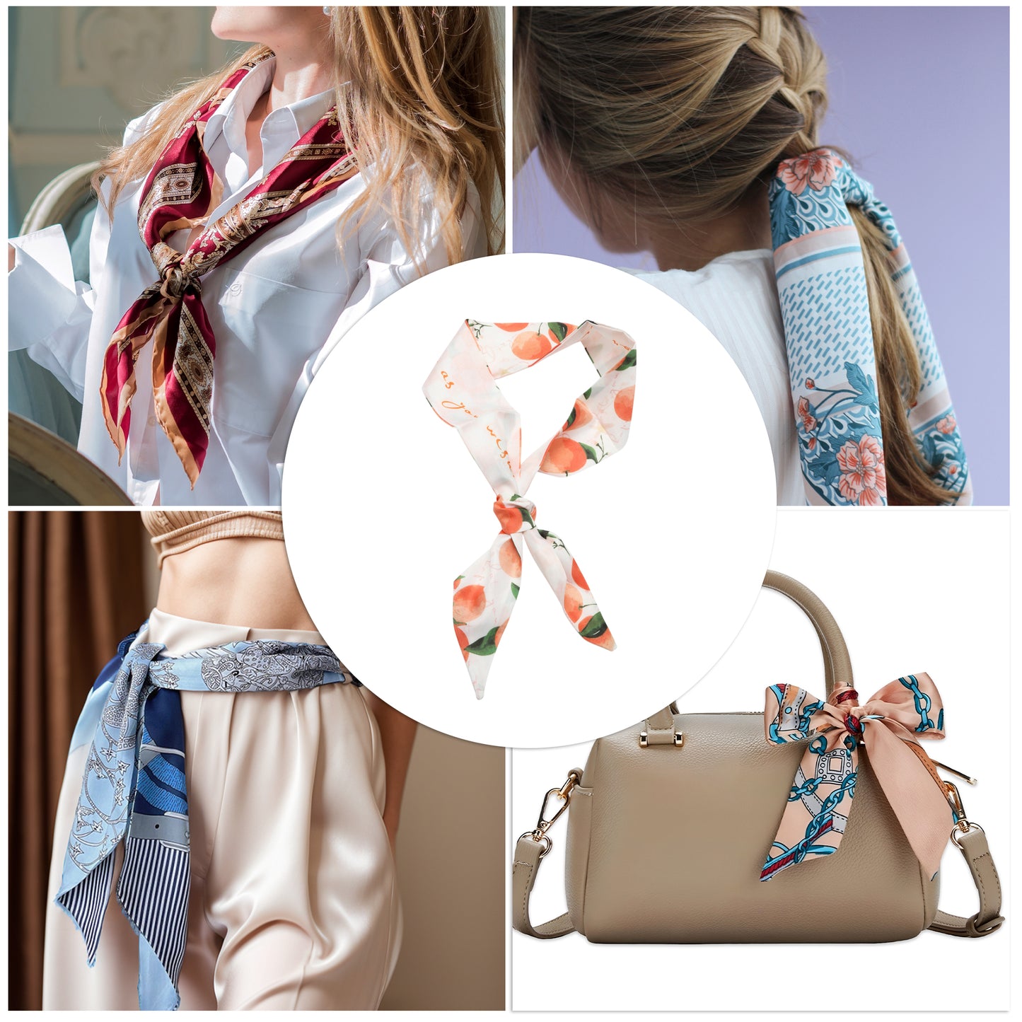Fruit Print Long Ribbon Headband for Women Orange Yellow 1 Pc
