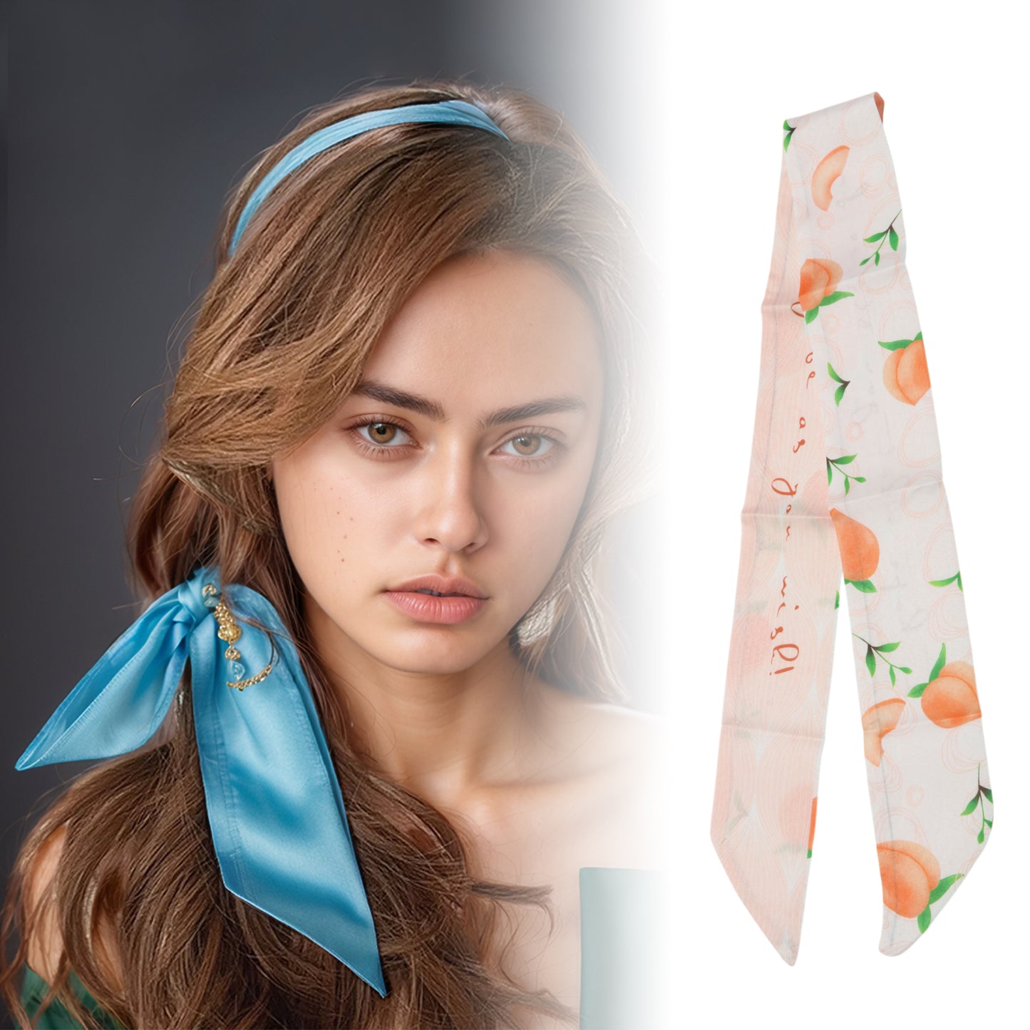 Fruit Print Long Ribbon Headband for Women Pink 1 Pc
