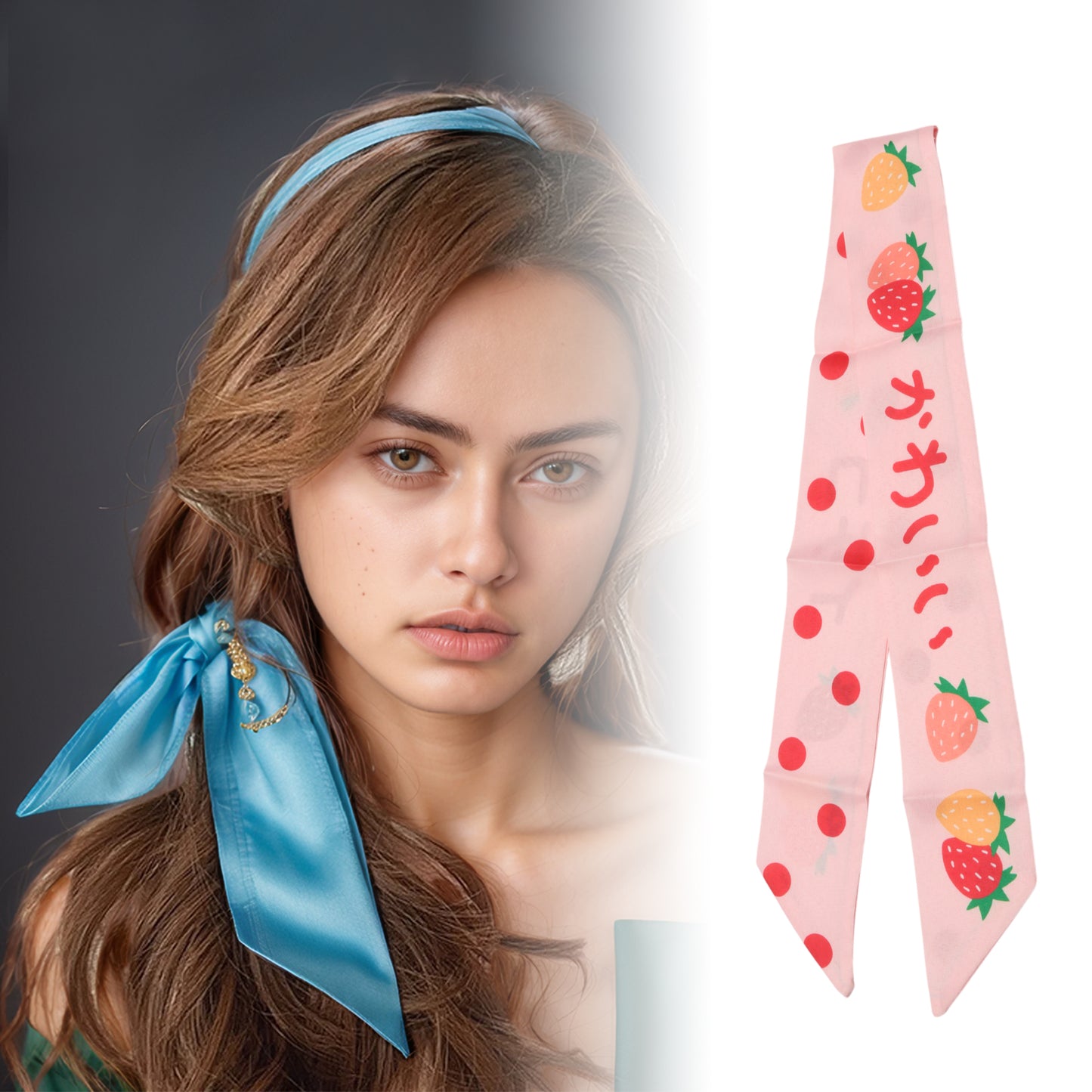 Diadema larga de cinta con diseño de fresa para mujer, color rosa, 1 unidad