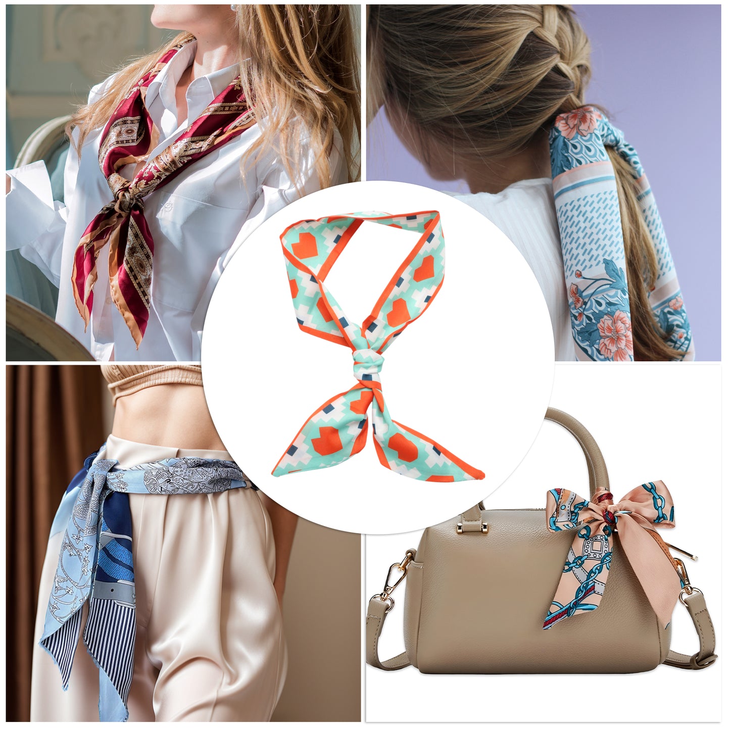 Heart Long Ribbon Headband for Women Blue White 1 Pc