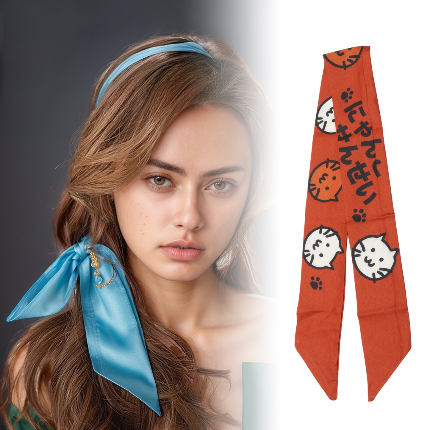 Diadema larga con lazo de gato para mujer, color naranja, 1 unidad