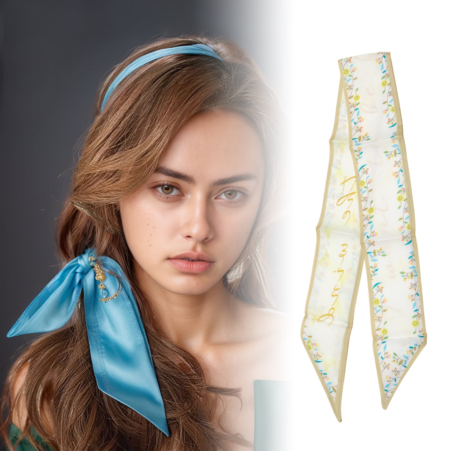 Diadema larga con lazo floral para mujer, color amarillo, 1 unidad