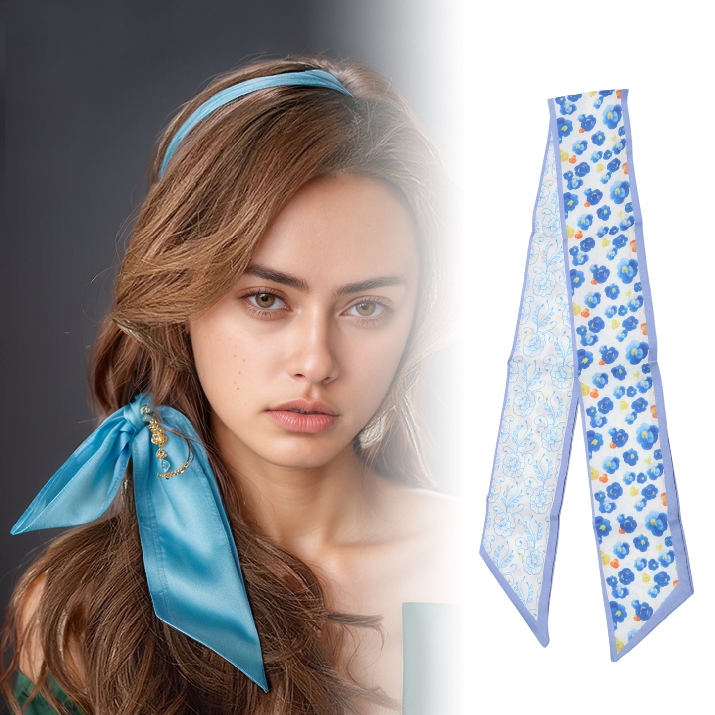 Diadema larga de cinta con diseño de flor de ciruelo para mujer, color azul, 1 unidad