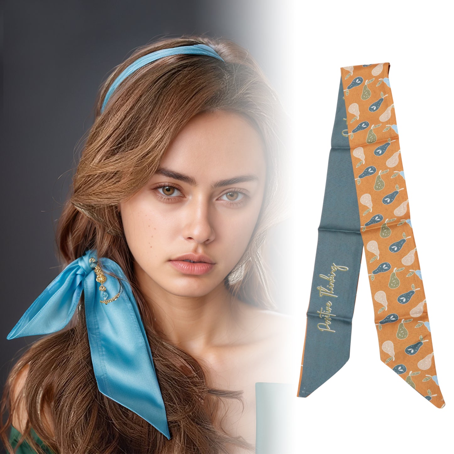 Fruit Long Ribbon Headband for Women Blue Orange 1 Pc
