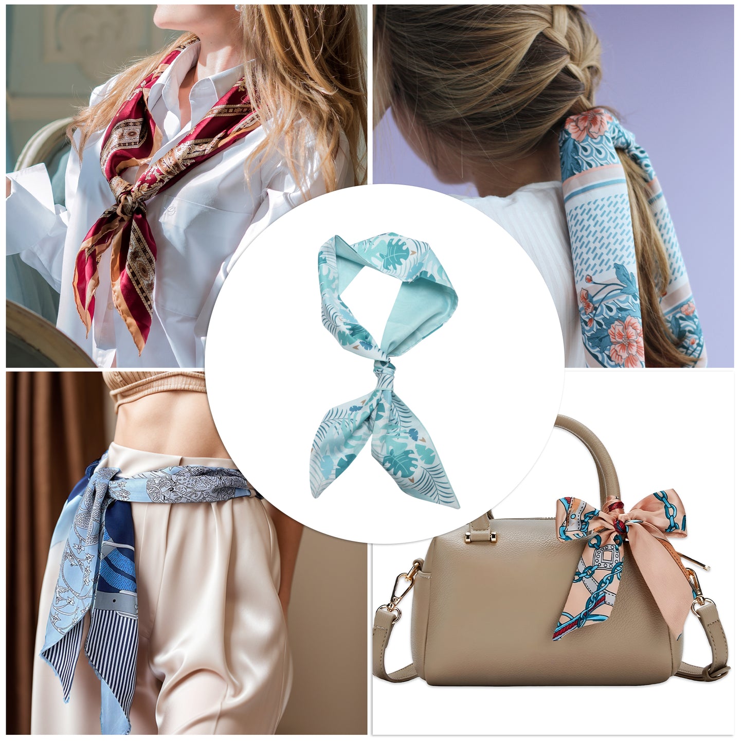 Diadema larga con estampado de hojas para mujer, color azul, 1 unidad