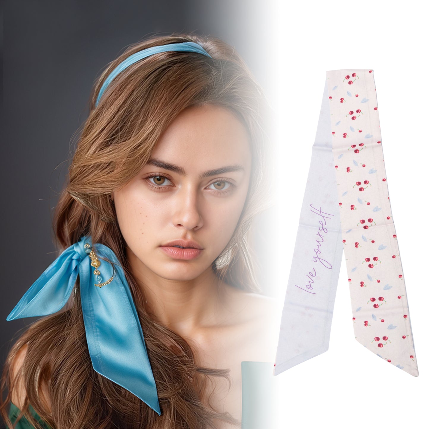 Long Ribbon Leaves Pattern Headband for Women Light Pink 1 Pc