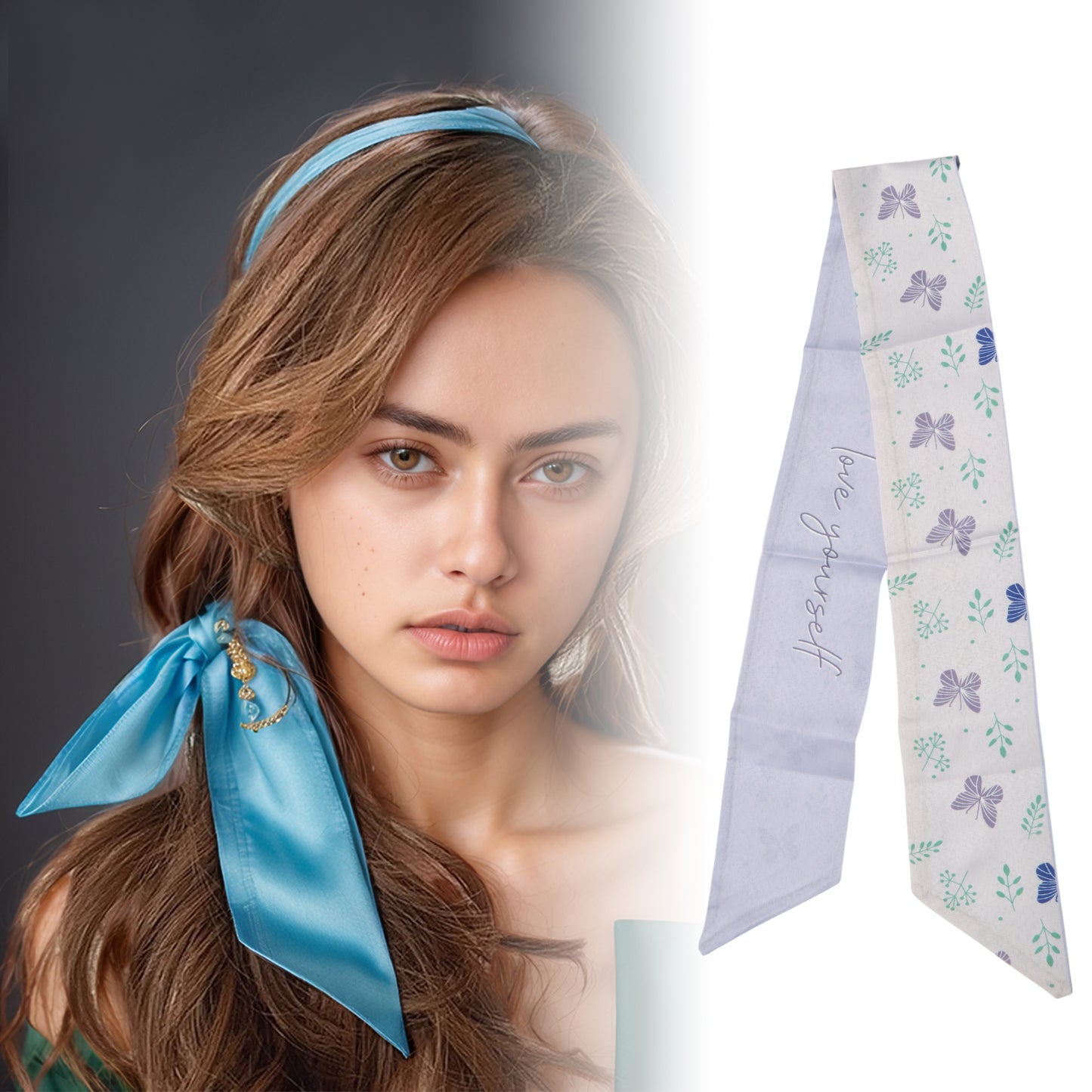 Long Ribbon Leaves Pattern Headband for Women Purple 1 Pc