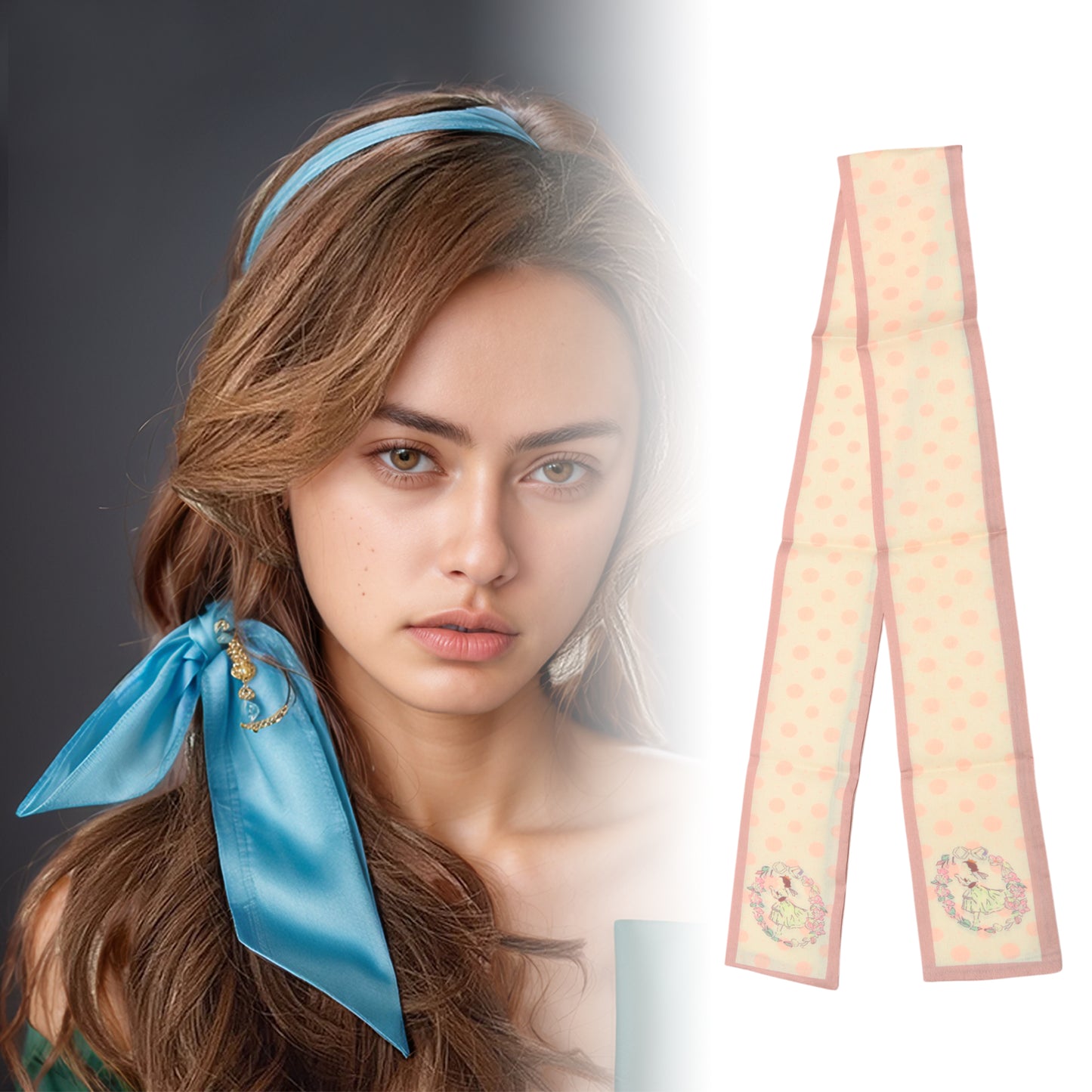 Polka Dots Vintage Headband for Women Beige Pink 1 Pc