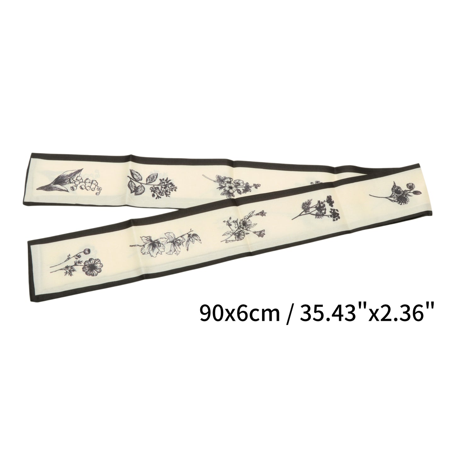 Diadema larga con flores para mujer, color negro y beige, 1 unidad