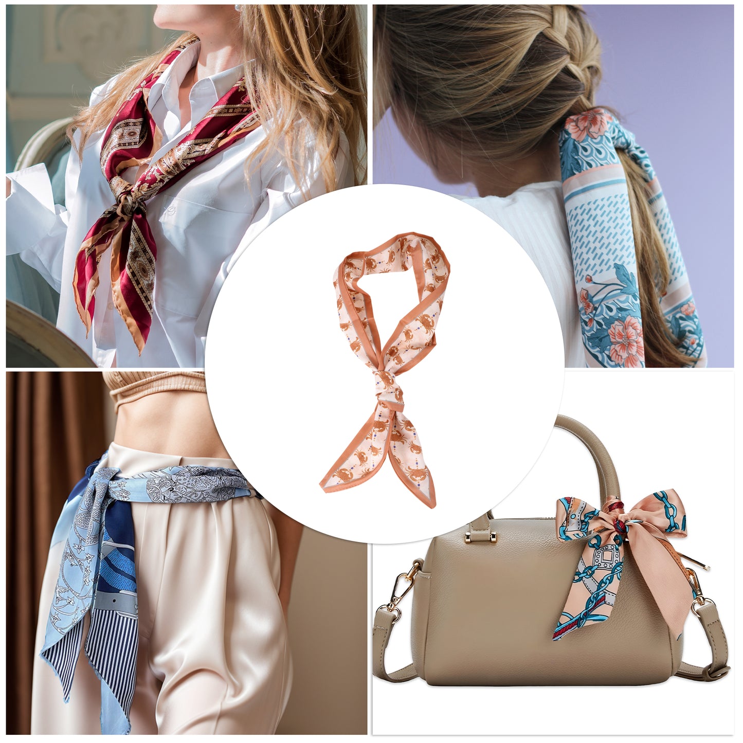Seafood Long Ribbon Headband for Women Red Beige 1 Pc