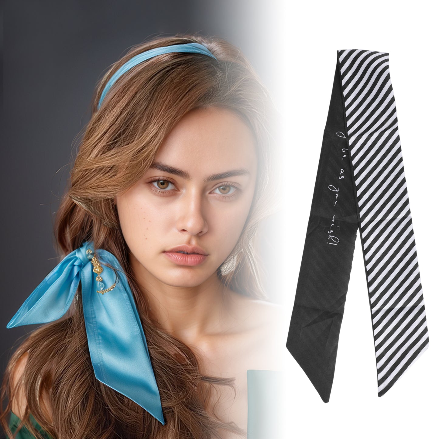 Stripes Long Ribbon Headband for Women Black White 1 Pc