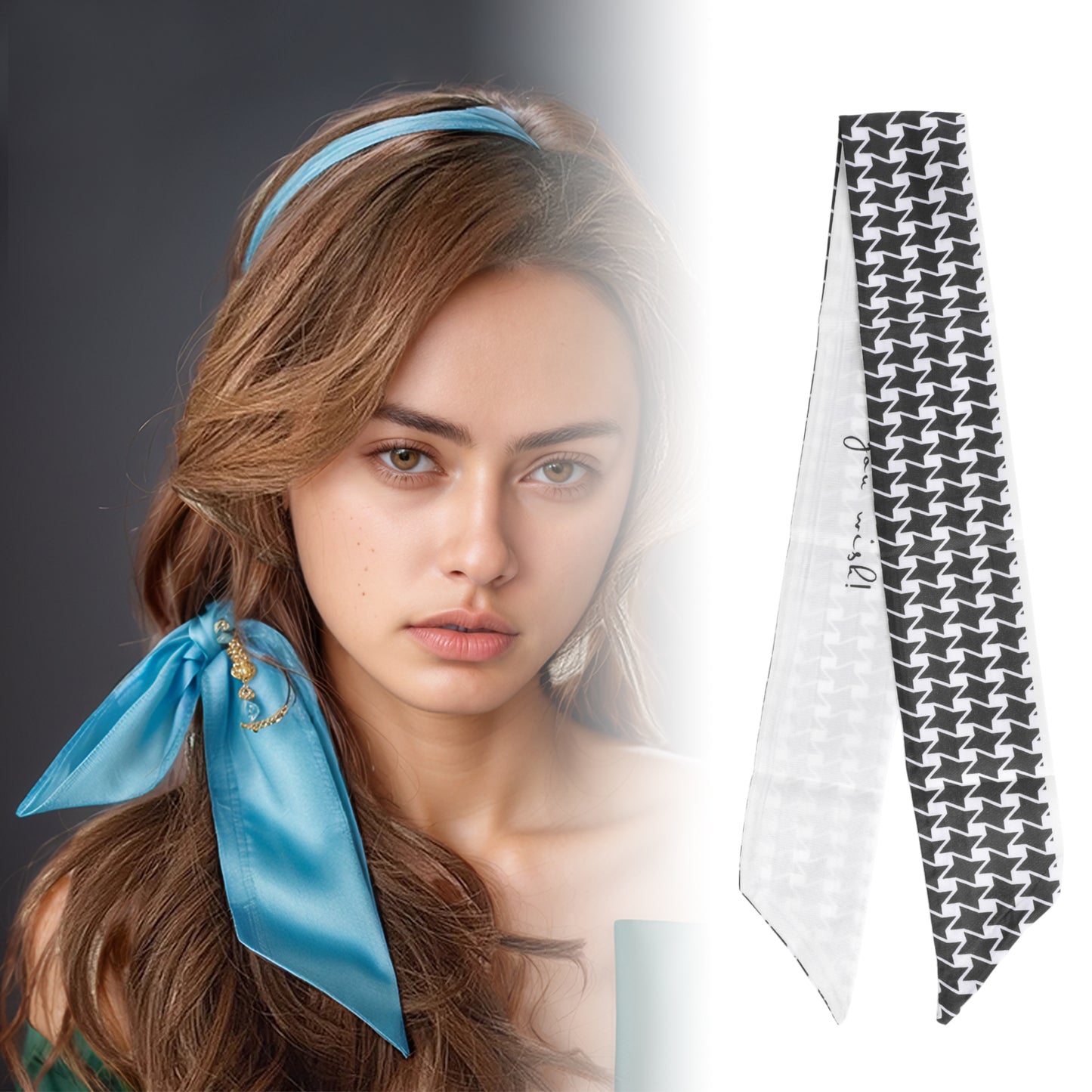 Star Long Ribbon Headband for Women Black White 1 Pc