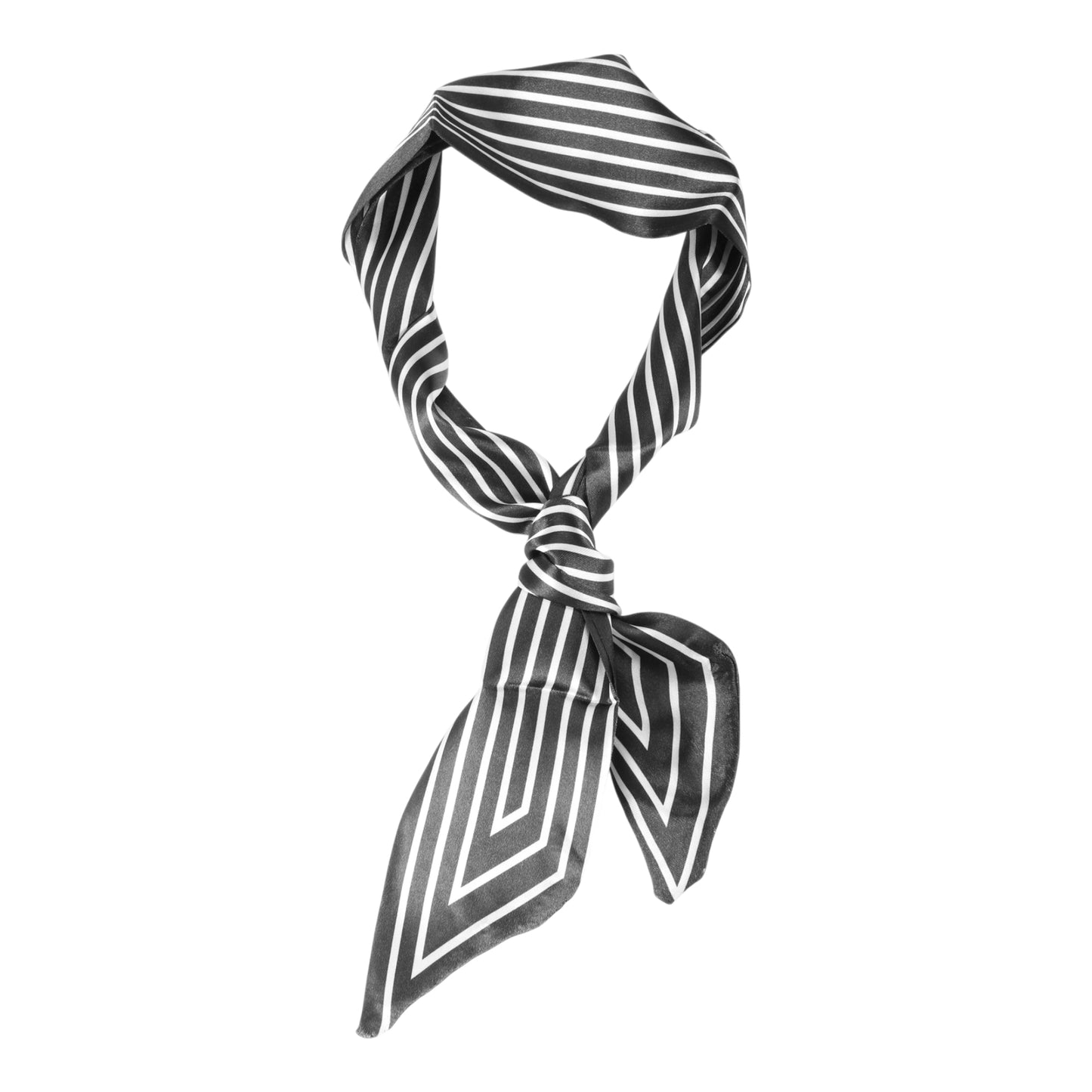 Self-tie Stripes Satin Headband Neckerchief for Women Black White 1 Pc