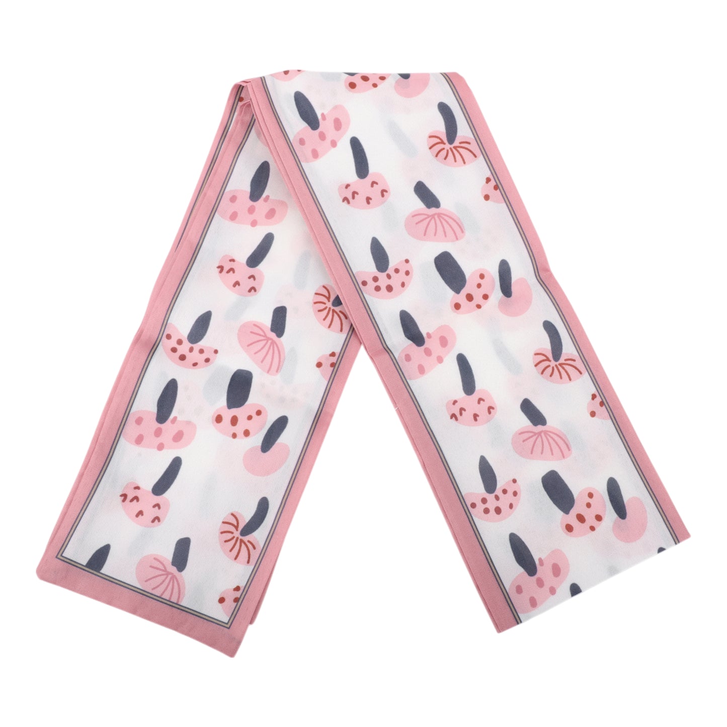 Mushrooms Satin Headband for Women Neckerchief Beige Pink 1 Pc