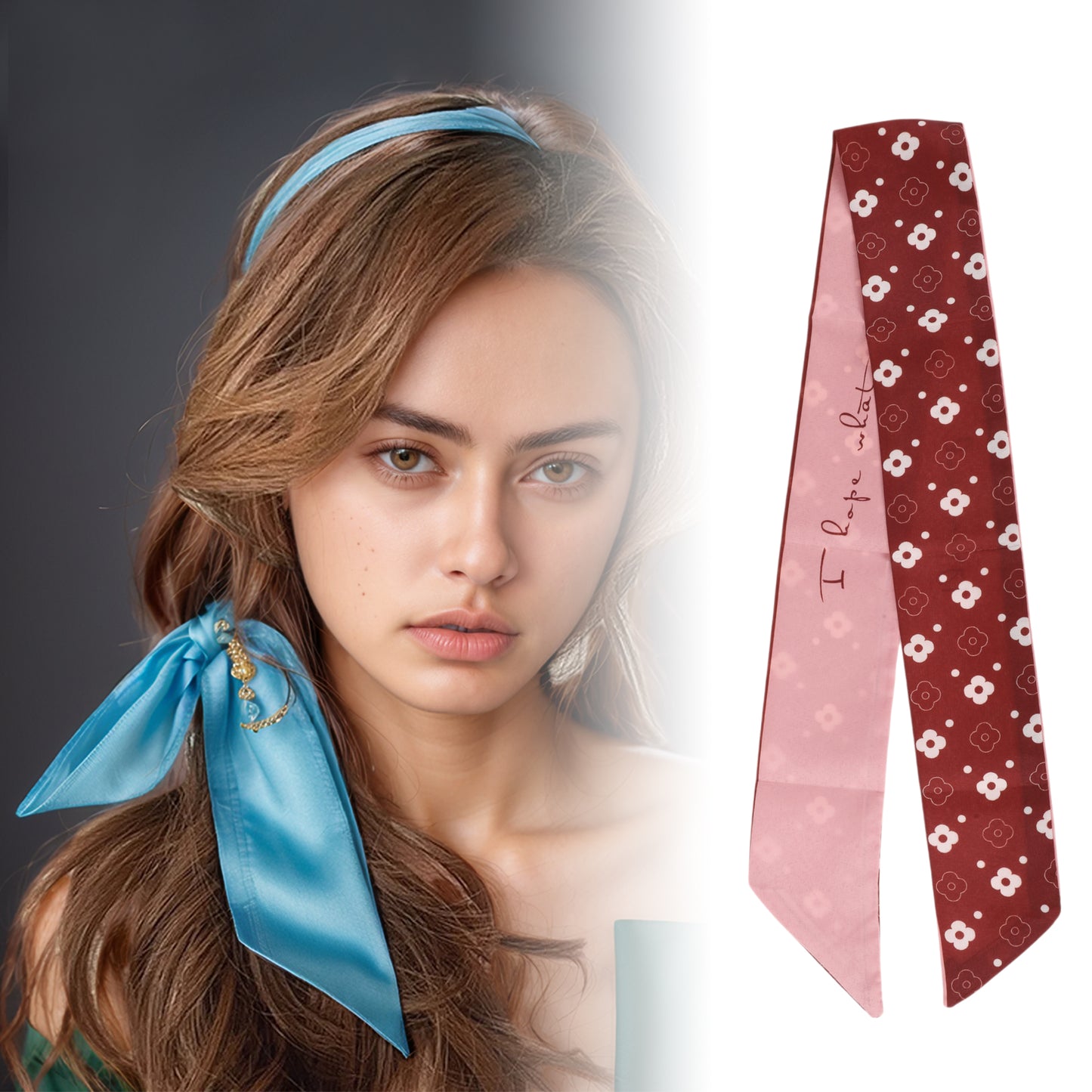 Flower Print Satin Self-tie Headband for Women Pink Red 1 Pc