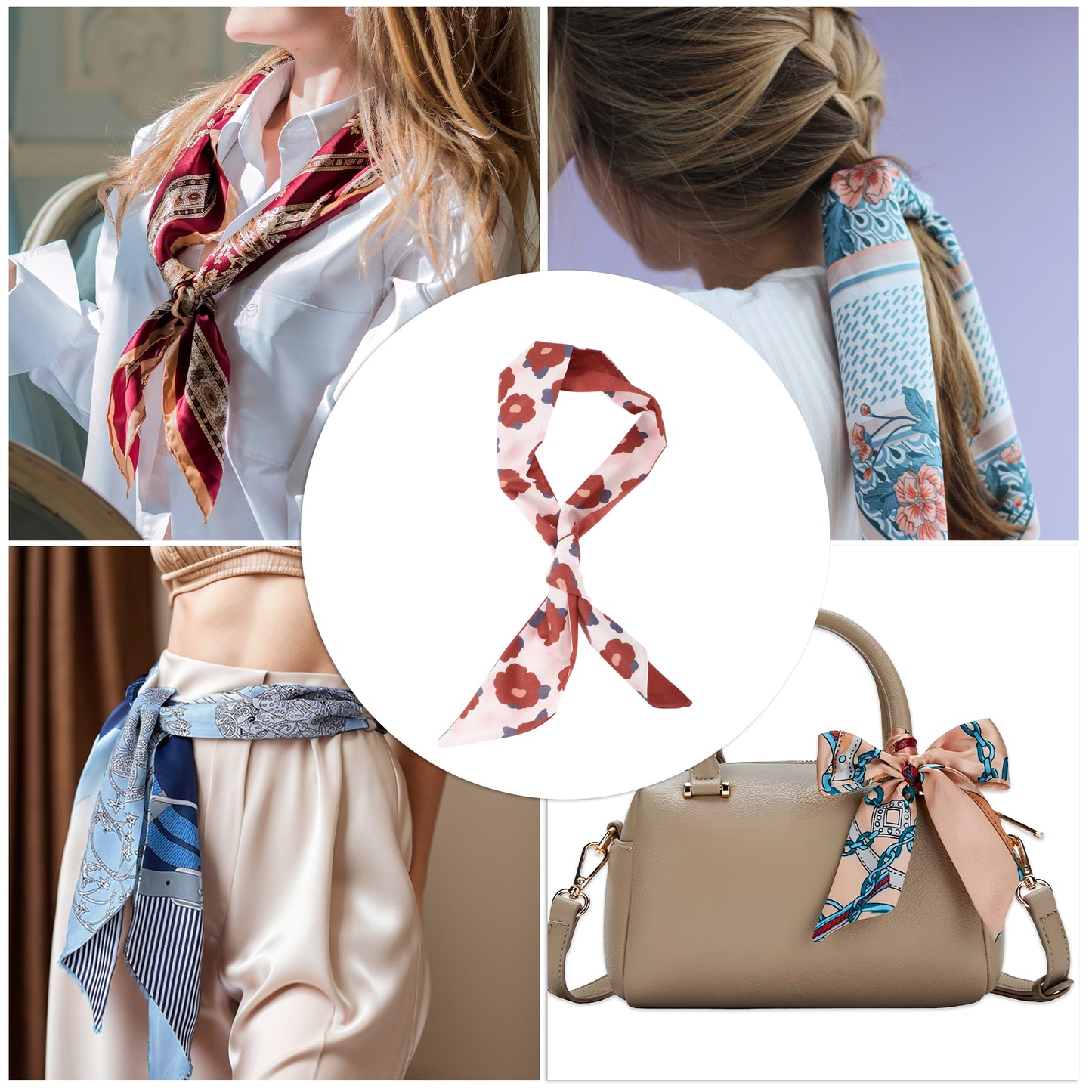 Diadema de satén con estampado de flores para mujer, color beige y rojo, 1 unidad