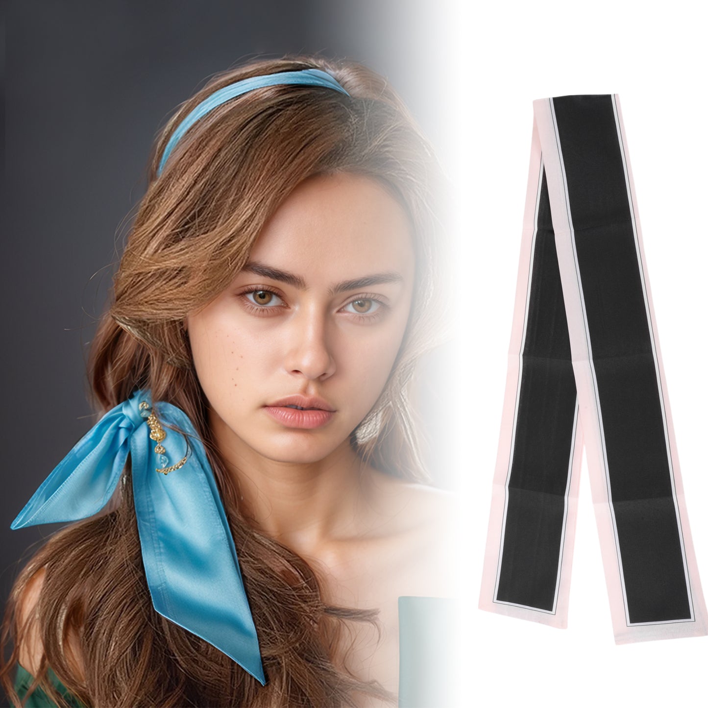 Contrast Binding Headband Color Block Neckerchief for Women Pink Black 1 Pc