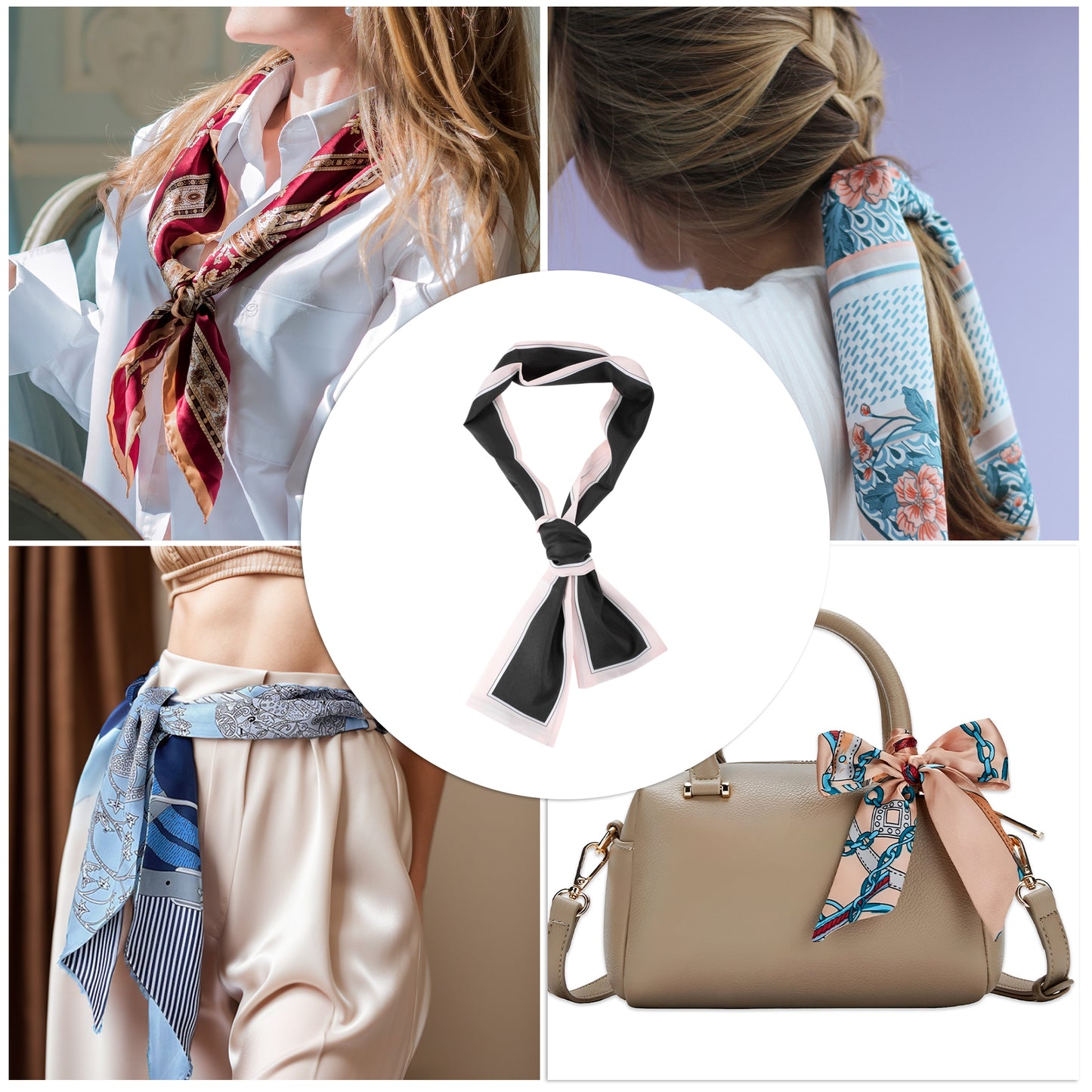 Contrast Binding Headband Color Block Neckerchief for Women Pink Black 1 Pc