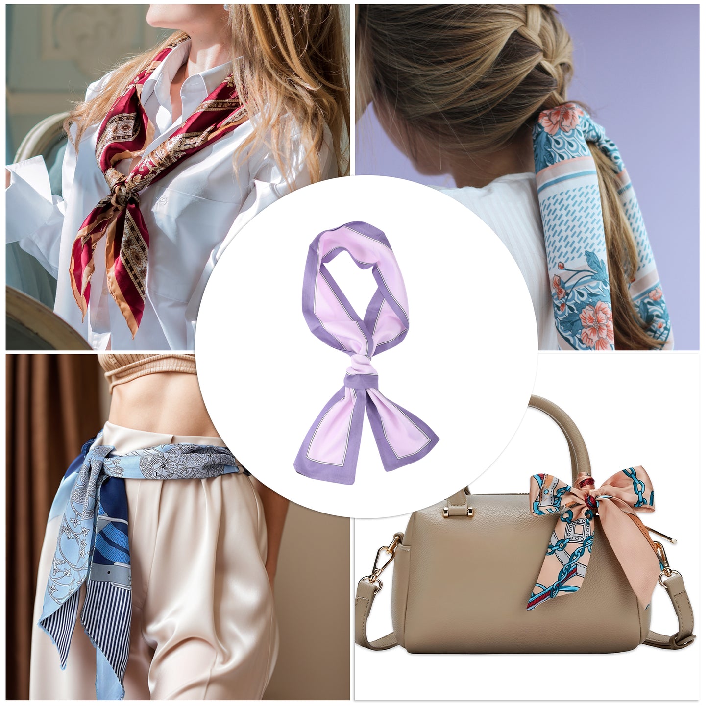 Pañuelo para el cuello con contraste en color para mujer, morado, 1 unidad