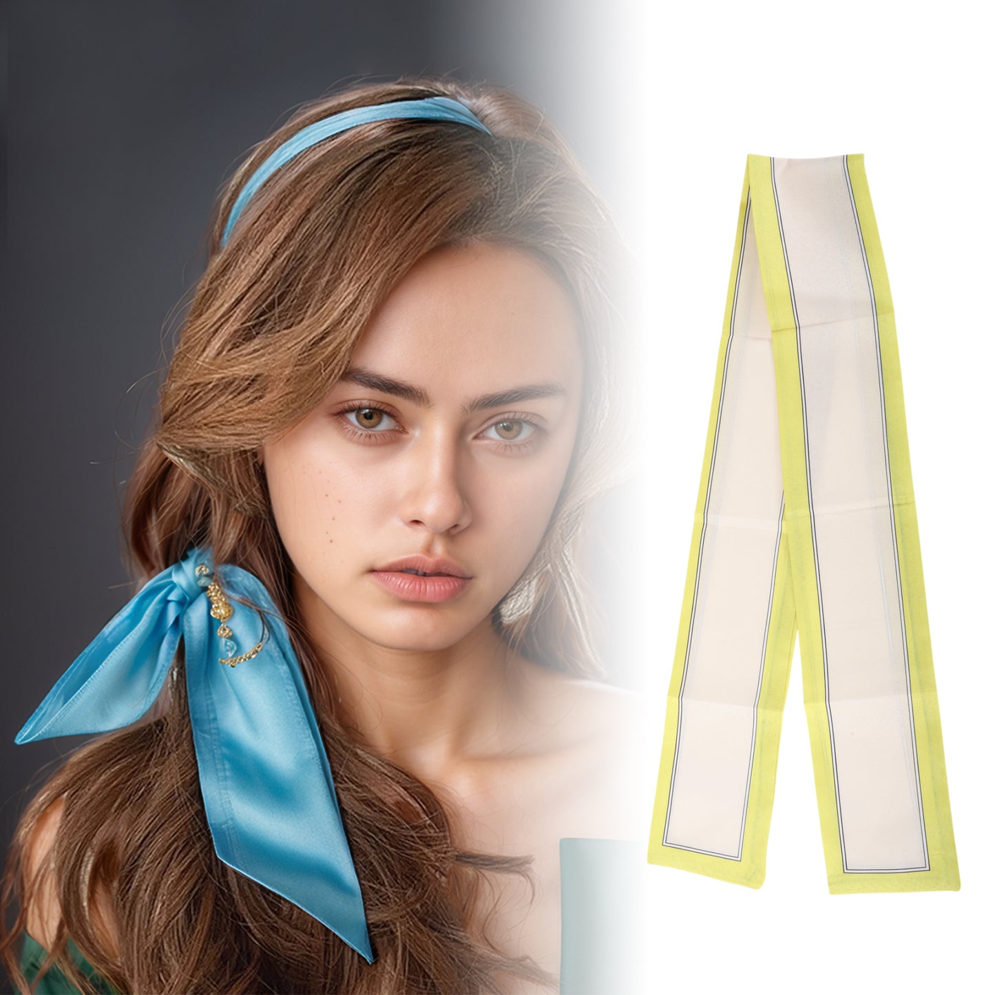 Contrast Binding Headband Color Block Neckerchief for Women Beige Green 1 Pc