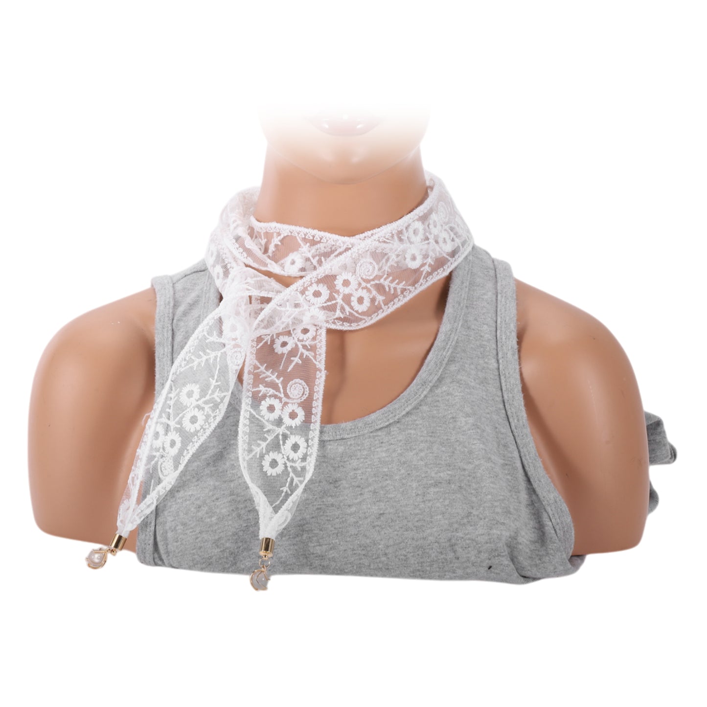 Pendants Decor Lace Embroidery Self-tie Headband for Women White 1 Pc