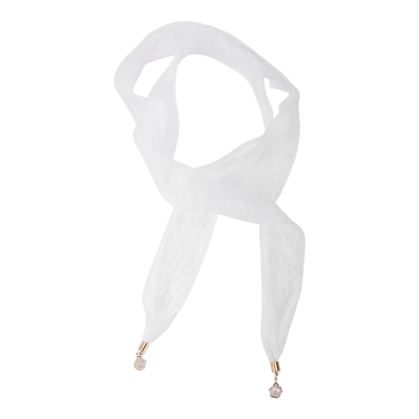 Pendants Decor Lace Embroidery Self-tie Headband for Women White 1 Pc