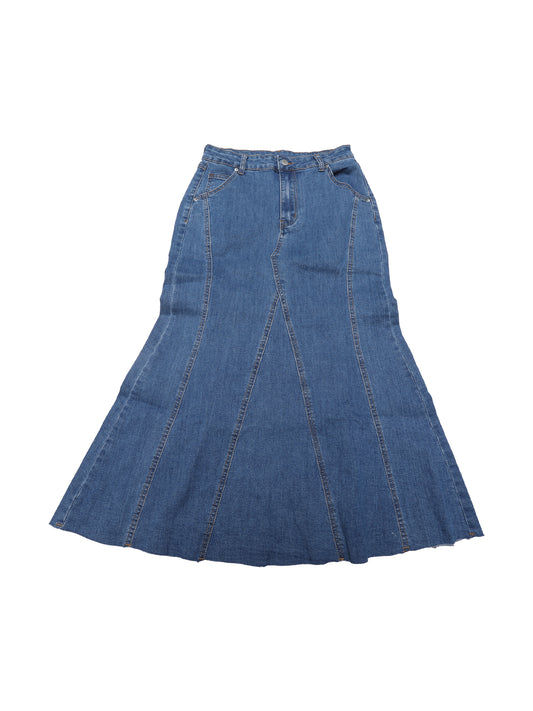 Women's Denim High Waisted Fit and Flare Maxi Skirt