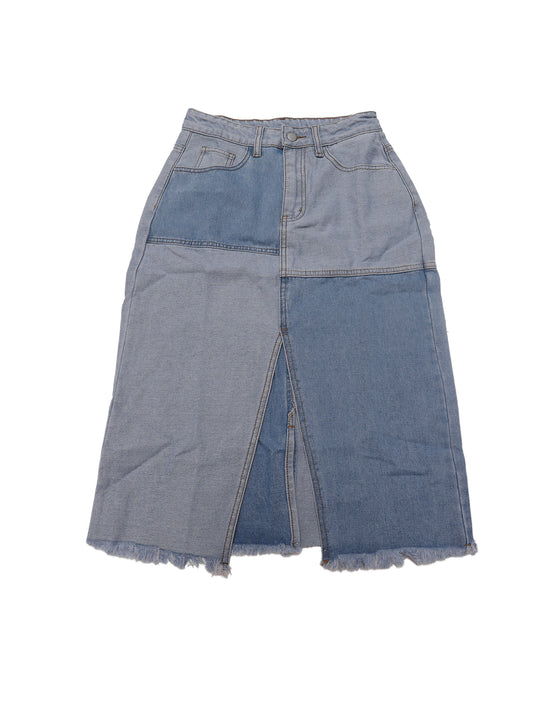 Falda vaquera midi con abertura y dobladillo sin rematar con patchwork de bloques de color vintage para mujer