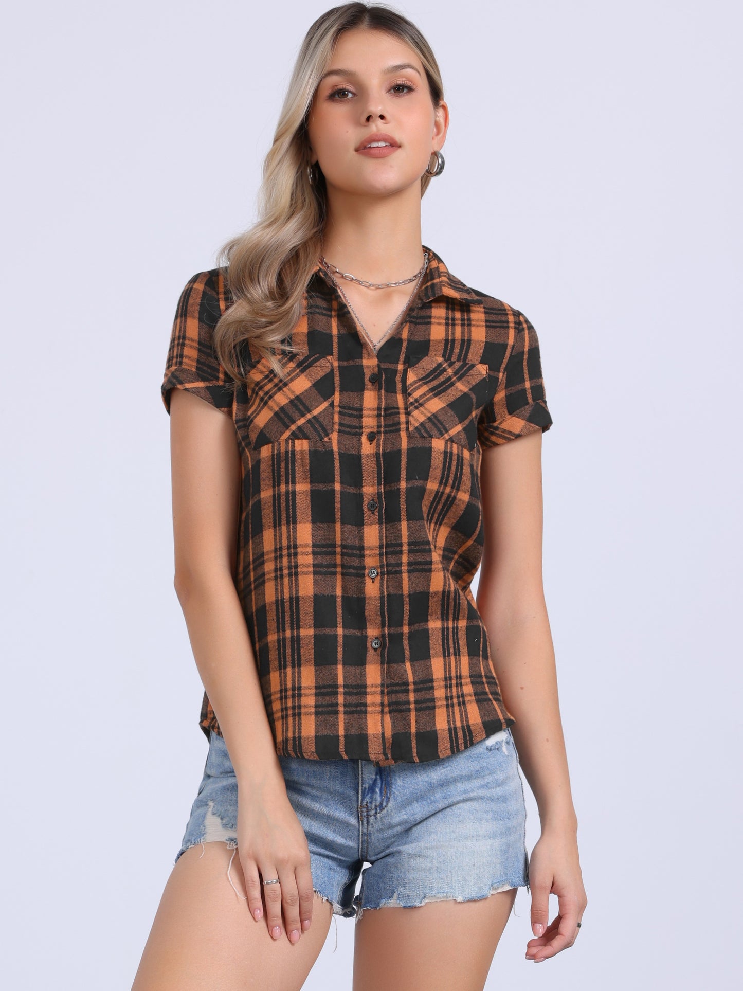 Women's Classic Button Down Cotton Plaid Shirt (Available in Plus Size)