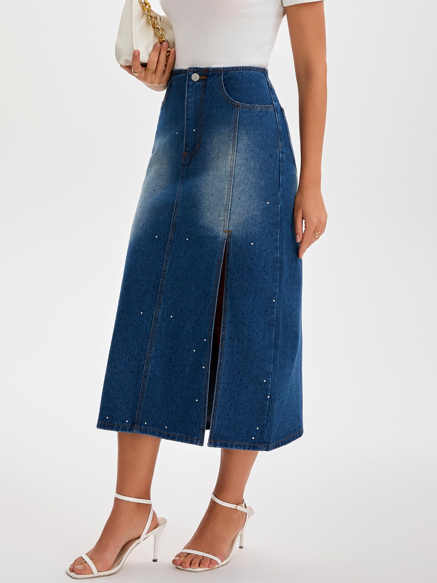 Women's Denim Side Split A Line Stretchy High Waist Pencil Skirt