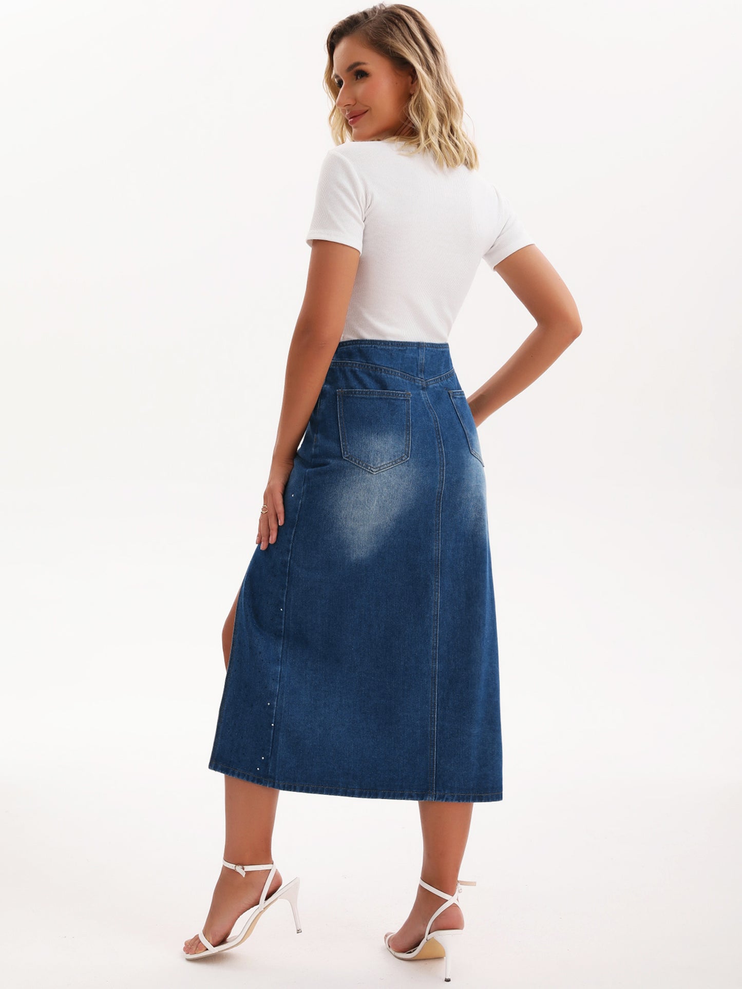 Women's Denim Side Split A Line Stretchy High Waist Pencil Skirt