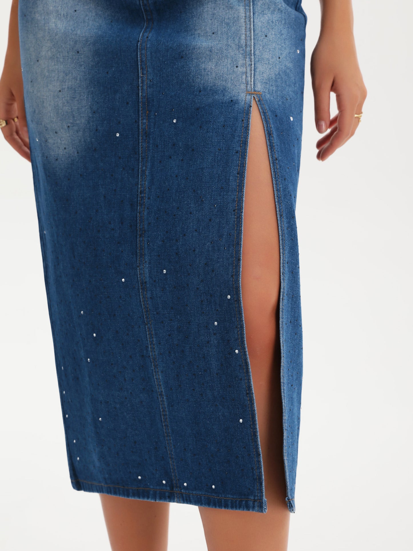 Women's Denim Side Split A Line Stretchy High Waist Pencil Skirt