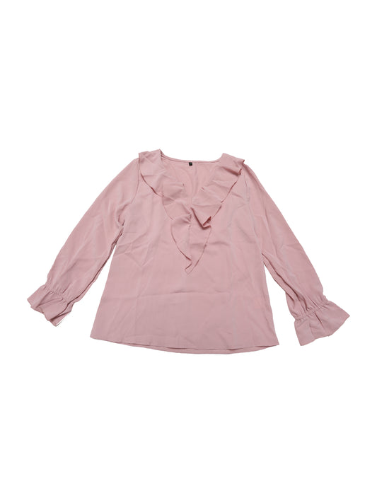 Blusa elegante con volantes para mujer, cuello en V, manga larga, informal, elegante