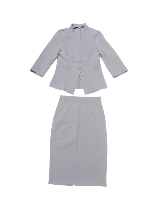 Women's 2 Piece Business Skirt Suit Set Office Work Collarless Blazer Pencil Skirt