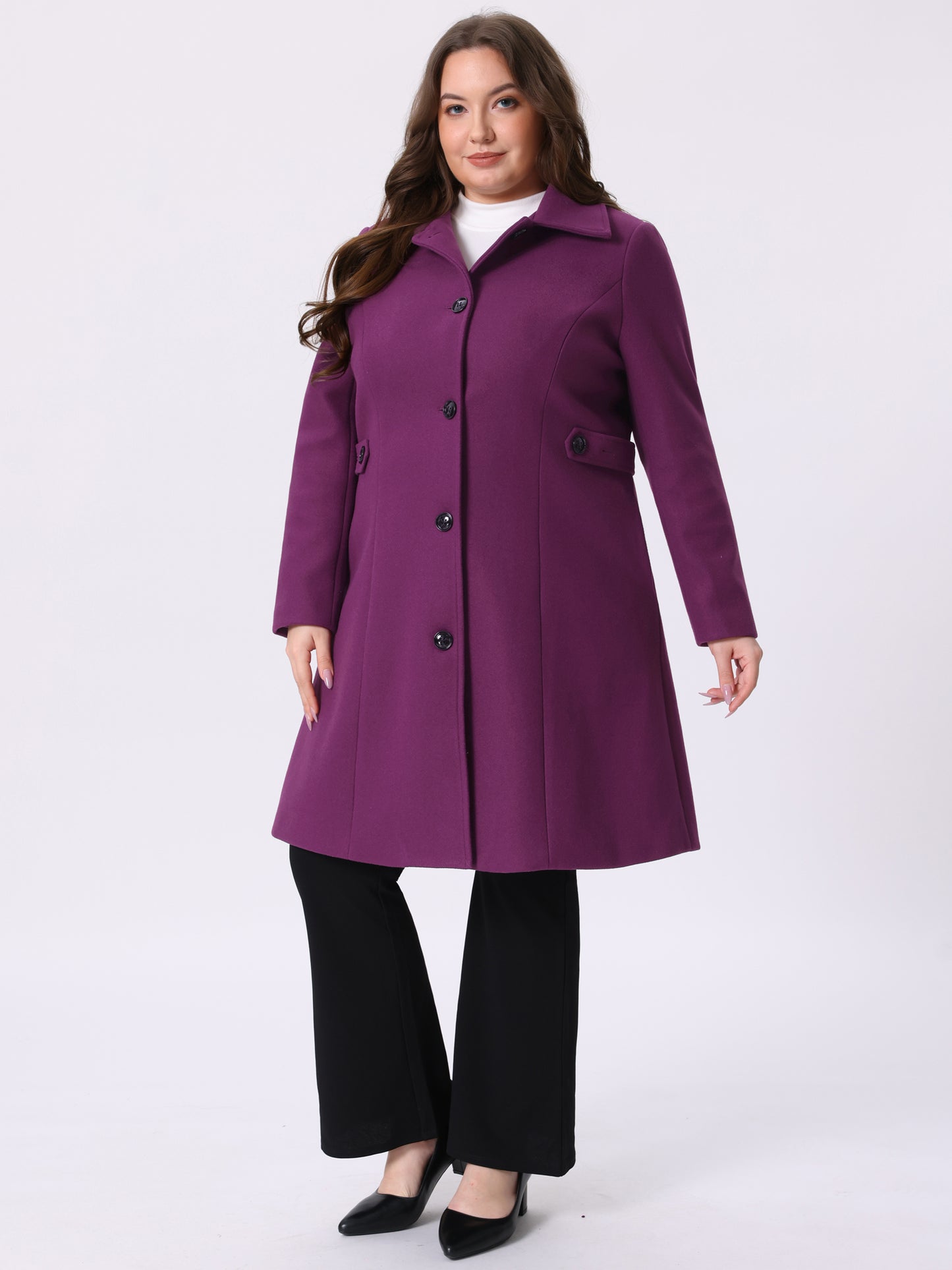 Women's Plus Size Coat Single Breasted Belted Winter Long Coat