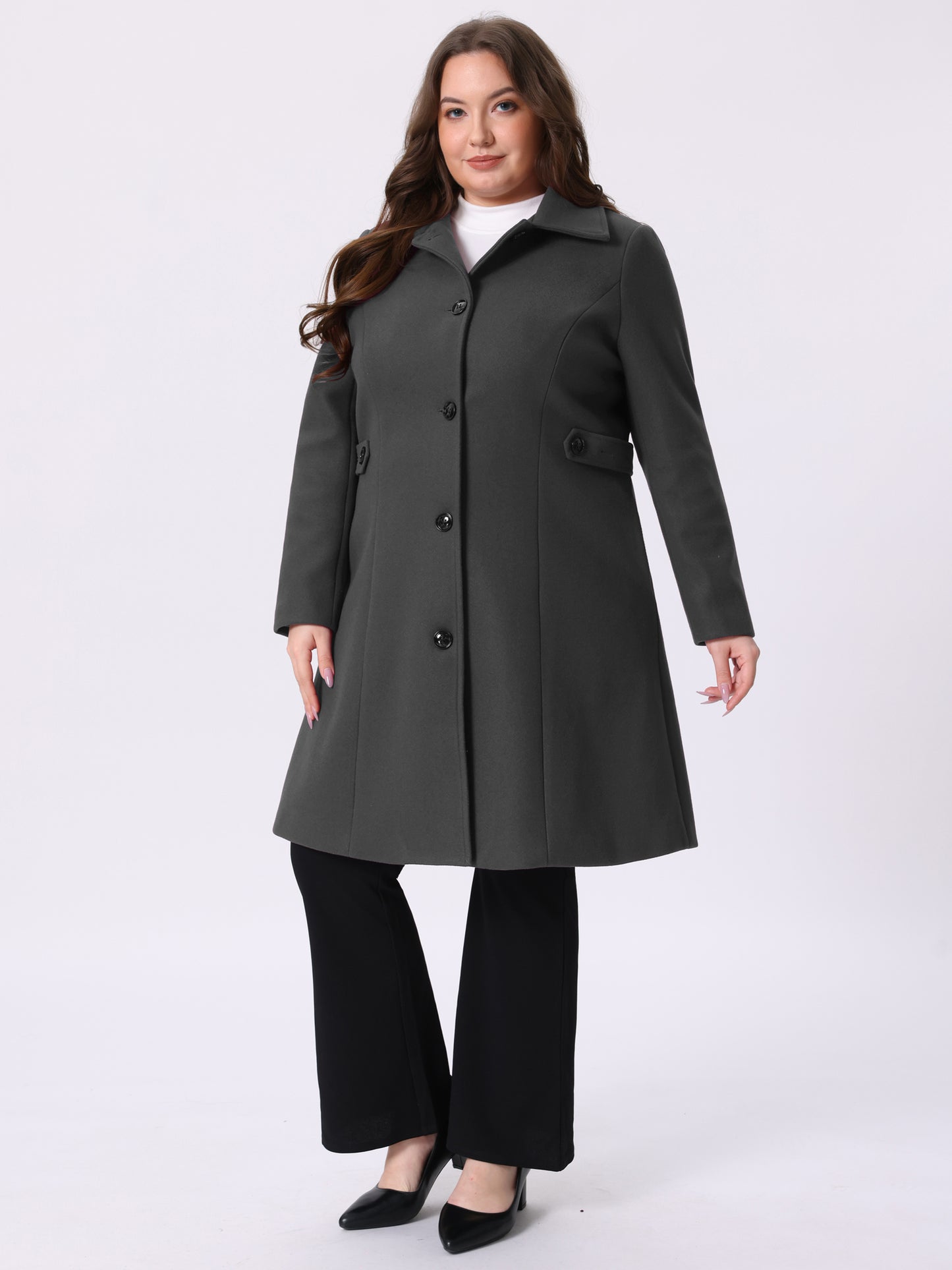 Women's Plus Size Coat Single Breasted Belted Winter Long Coat