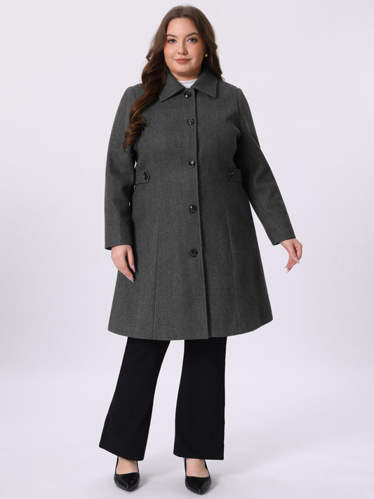 Women's Plus Size Coat Single Breasted Belted Winter Long Coat