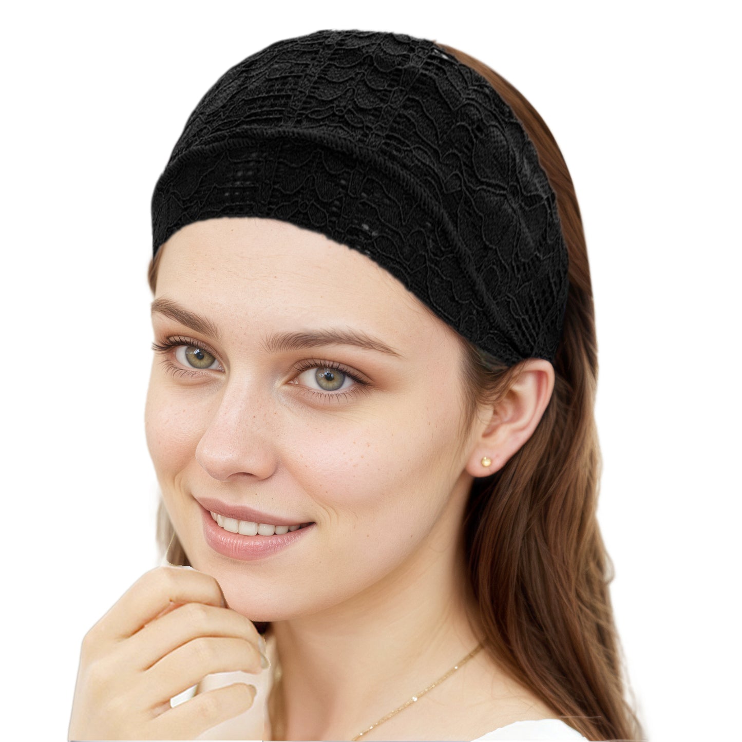 Diadema ancha vintage de encaje para mujer, color negro, 1 unidad