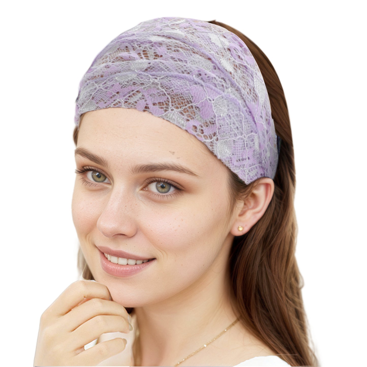 Diadema ancha de encaje floral para mujer, color morado, 1 unidad