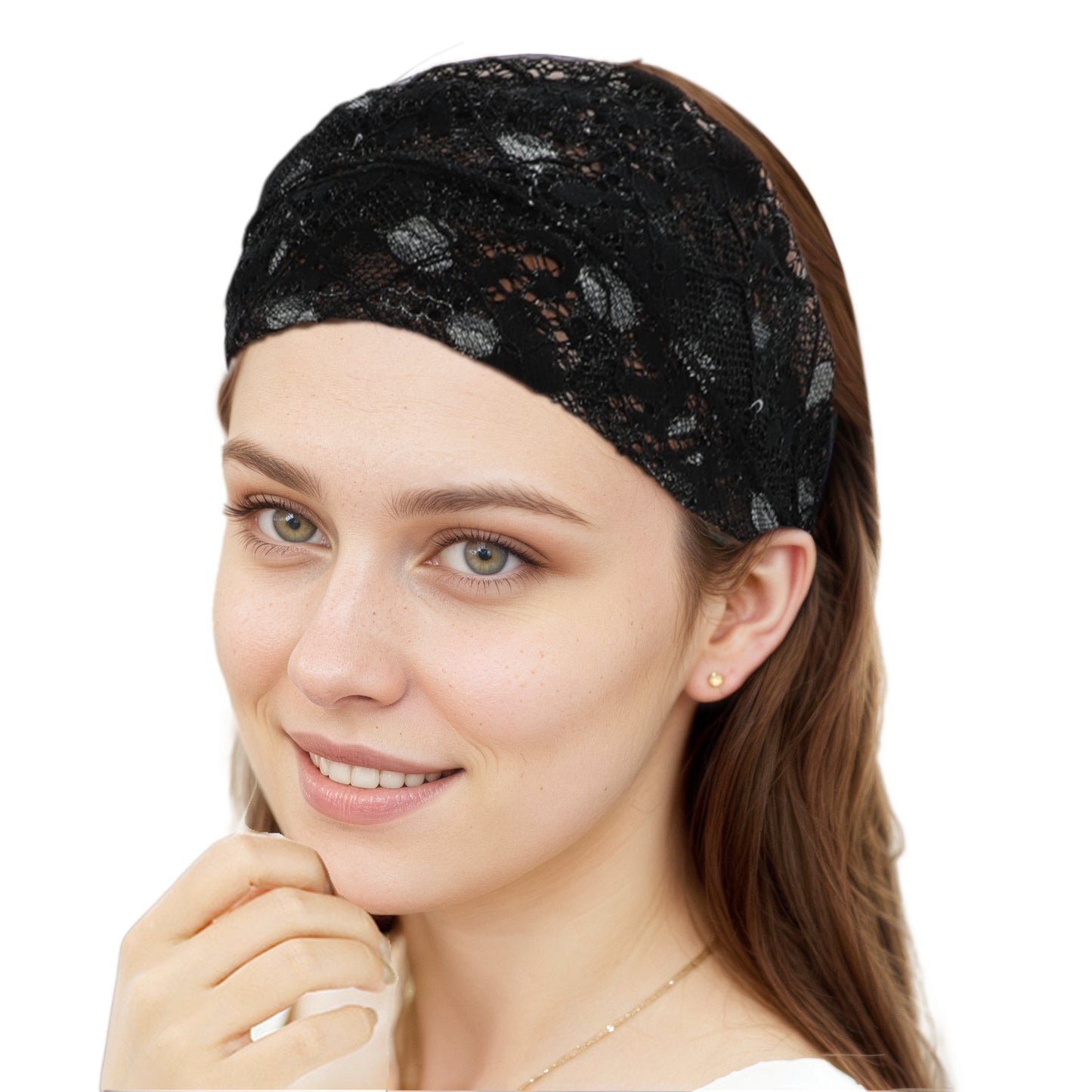 Diadema ancha de encaje floral para mujer, color negro, 1 unidad