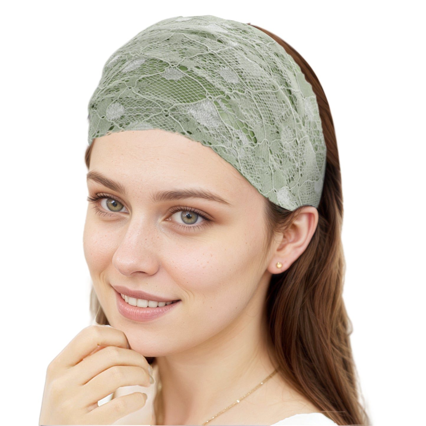 Diadema ancha de encaje floral para mujer, color verde claro, 1 unidad